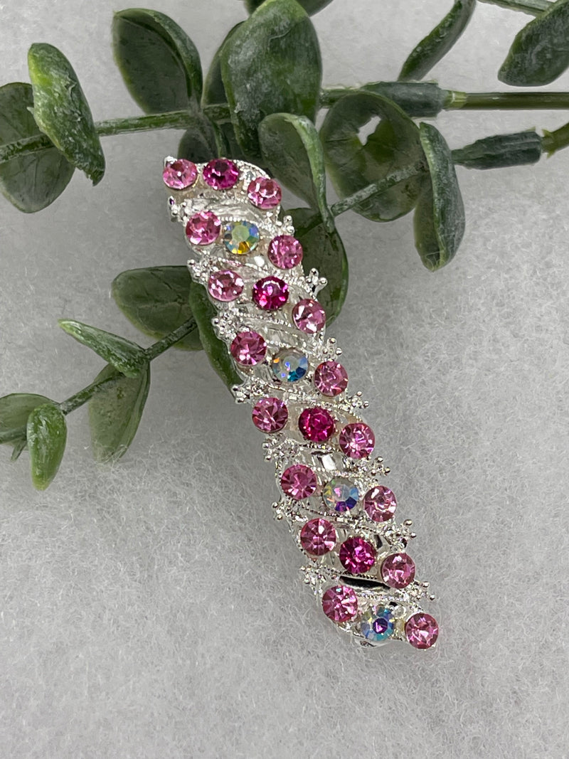 Pink Crystal rhinestone barrette approximately 3.0” wedding bridal shower engagement formal princess accessory at