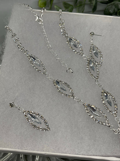 Clear Crystal Rhinestone necklace earrings set bridal wedding engagement formal accessory accessories