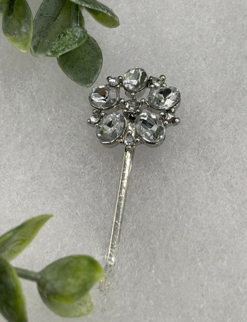 Silver crystal vintage antique style hair pin approximately 2.5” long Handmade hair accessory bridal wedding Retro