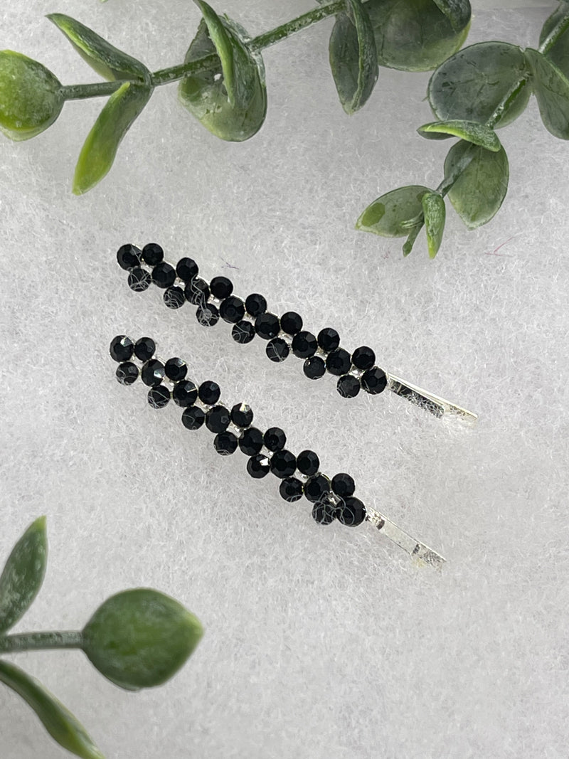 Black Crystal Rhinestone Bobby pin hair pins set approximately 2.0”  silver tone formal hair accessory gift wedding bridal Hair accessory