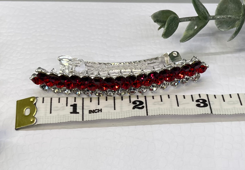 Ruby Red Crystal rhinestone barrette approximately 3.0” Silver tone formal hair accessories gift wedding bridesmaid