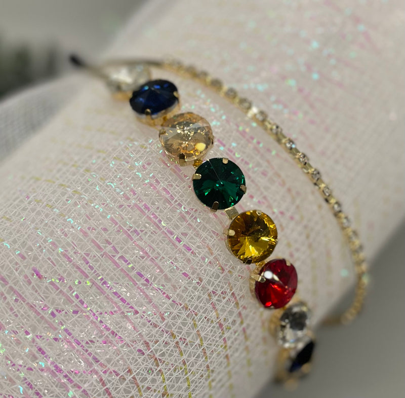 Rainbow crystal rhinestone luxe headband Elegant formal princess wedding engagement birthday bridesmaid