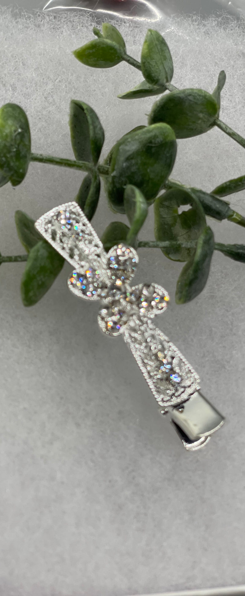 Butterfly Iridescent Crystal rhinestone alligator salon clip silver approximately 3.0” wedding bridal shower engagement formal princess accessory at