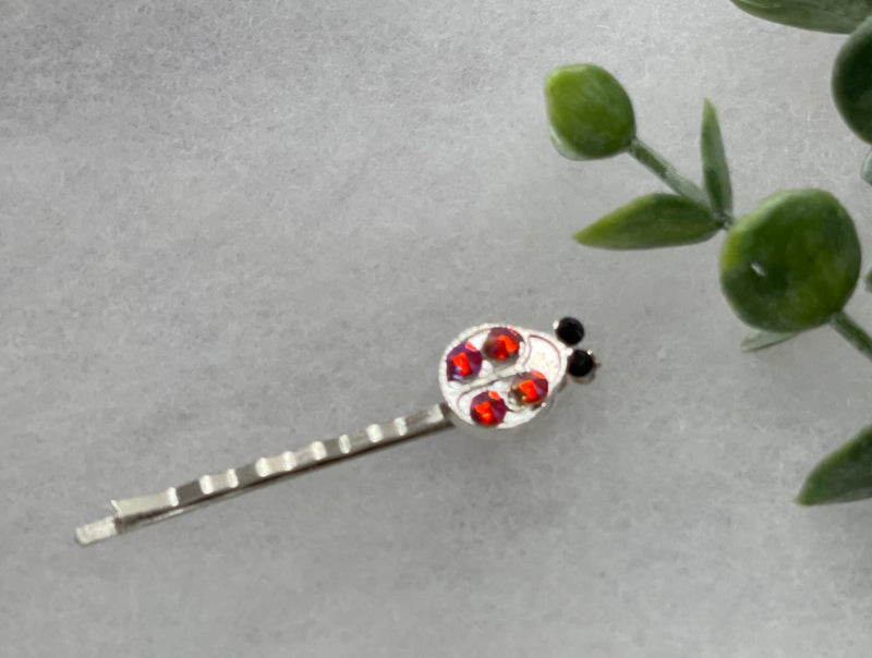 Ladybug red crystal rhinestone Silver2.5” long hair hair pin hair Accessories gifts