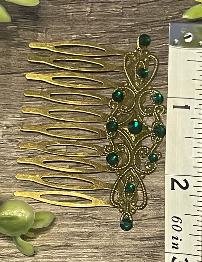 Emerald green Vintage Style Crystal Rhinestone 2.5” antique tone Metal side Comb bridal accessories