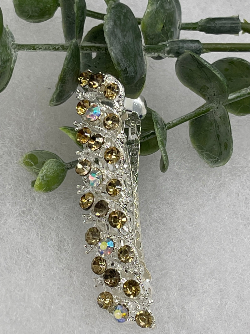 Gold Crystal rhinestone barrette silver approximately 3.0” wedding bridal shower engagement formal princess accessory at