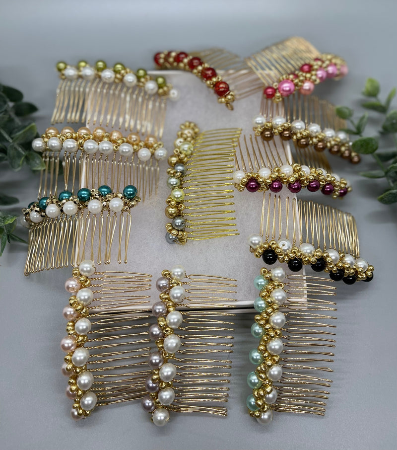 Neutral  gold beaded side Comb 3.5” gold Metal hair Accessories bridesmaid birthday princess wedding gift handmade accessories