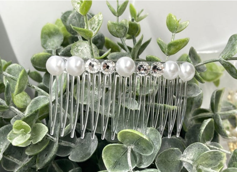 White bridal crystal Rhinestone Pearl hair comb accessory side Comb 3.5” clear plastic side Comb