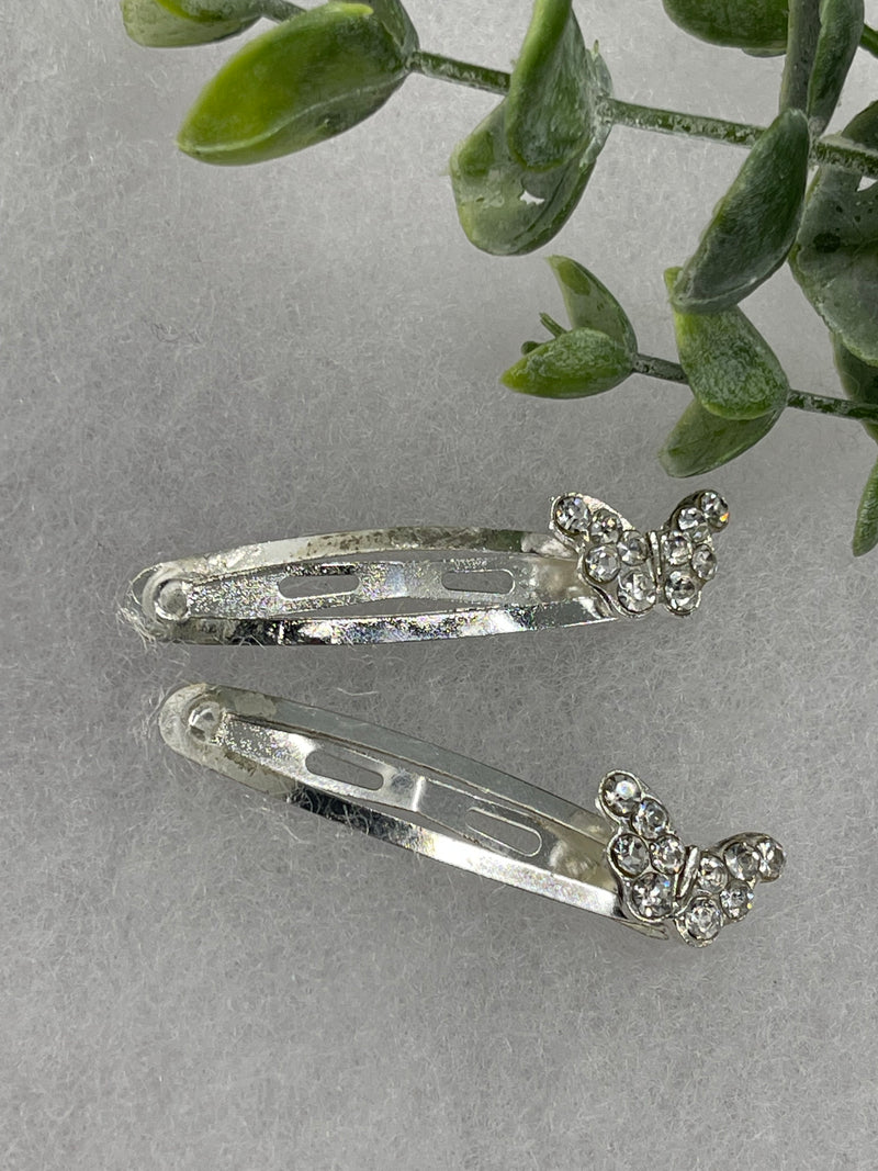 Clear crystal rhinestone butterfly approximately 2.0” silver  tone sbap clips 2 pc set wedding bridal shower