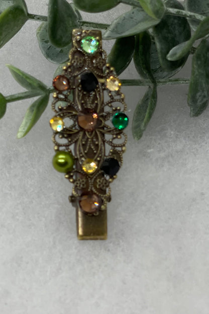 Camouflage  Pearl Crystal vintage antique style leaf hair alligator clip approximately 2.5” long Handmade hair accessory bridal wedding #790