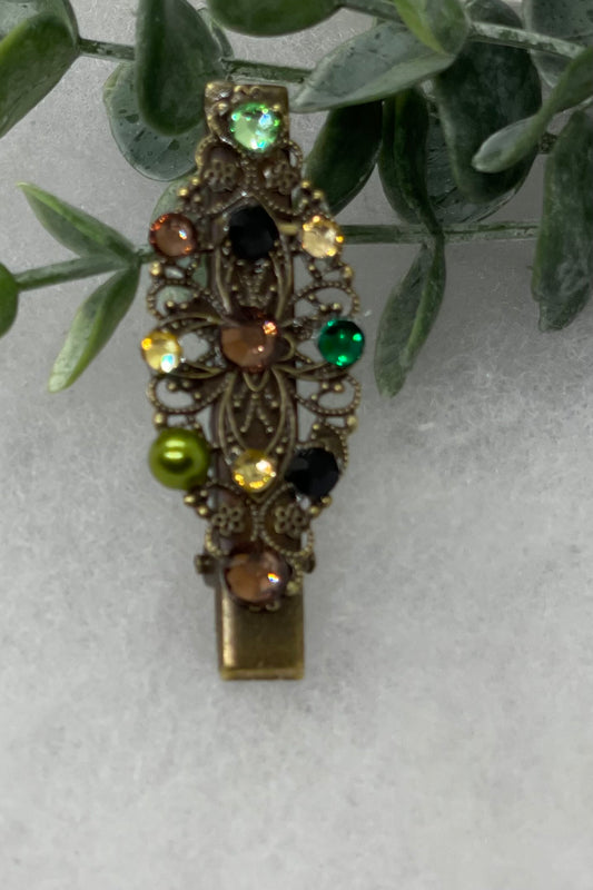 Camouflage  Pearl Crystal vintage antique style leaf hair alligator clip approximately 2.5” long Handmade hair accessory bridal wedding #790