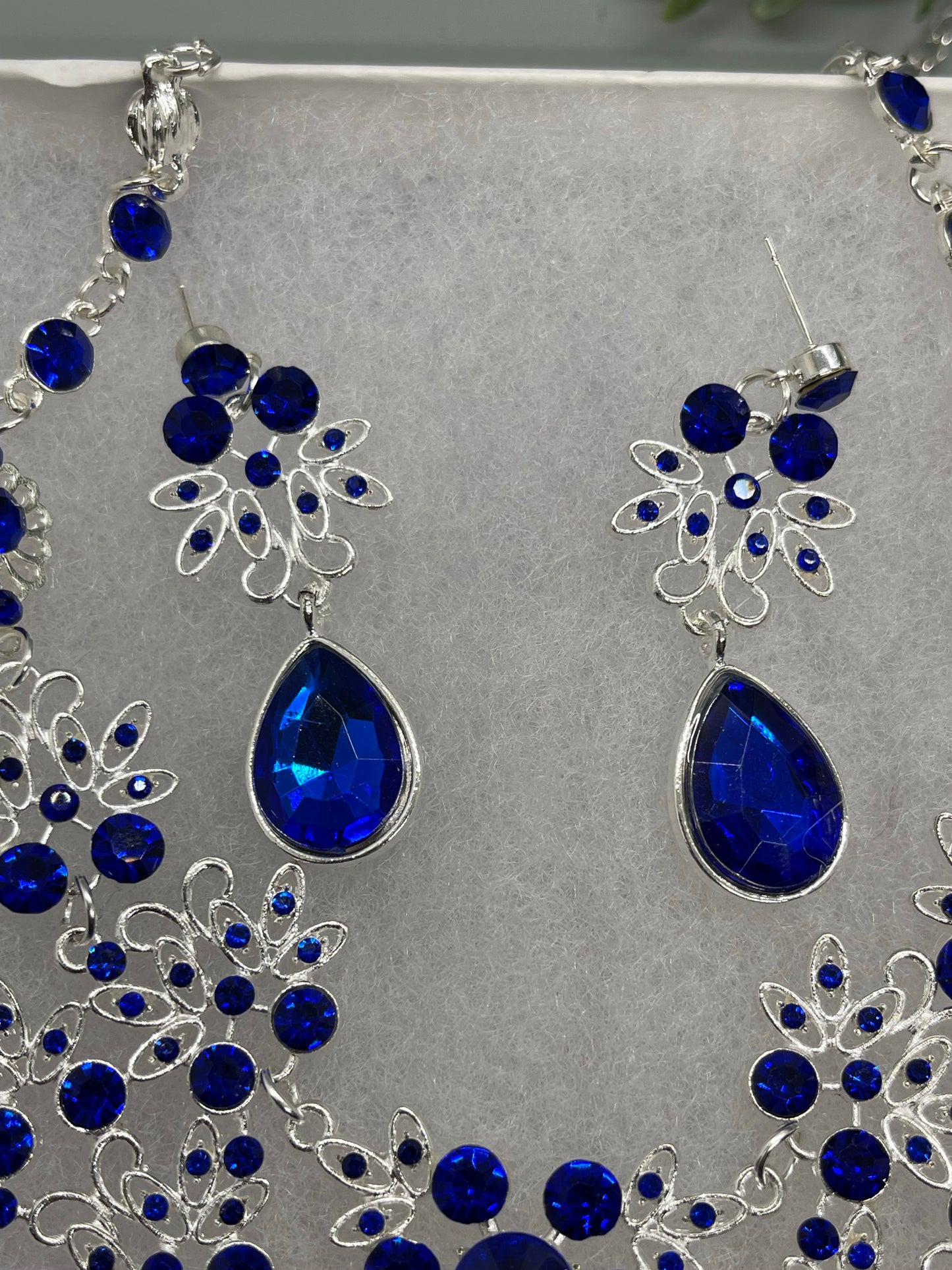 Royal Blue crystal Rhinestone necklace earrings set