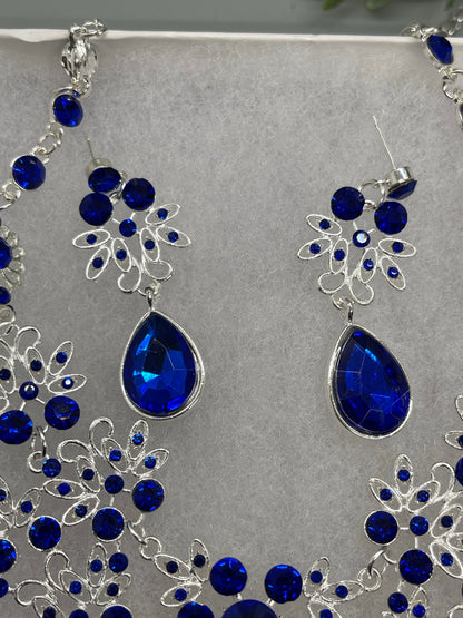 Royal Blue crystal Rhinestone necklace earrings set