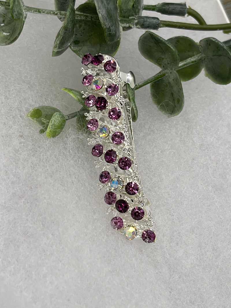 Purple Crystal rhinestone barrette approximately 3.0” wedding bridal shower engagement formal princess accessory at