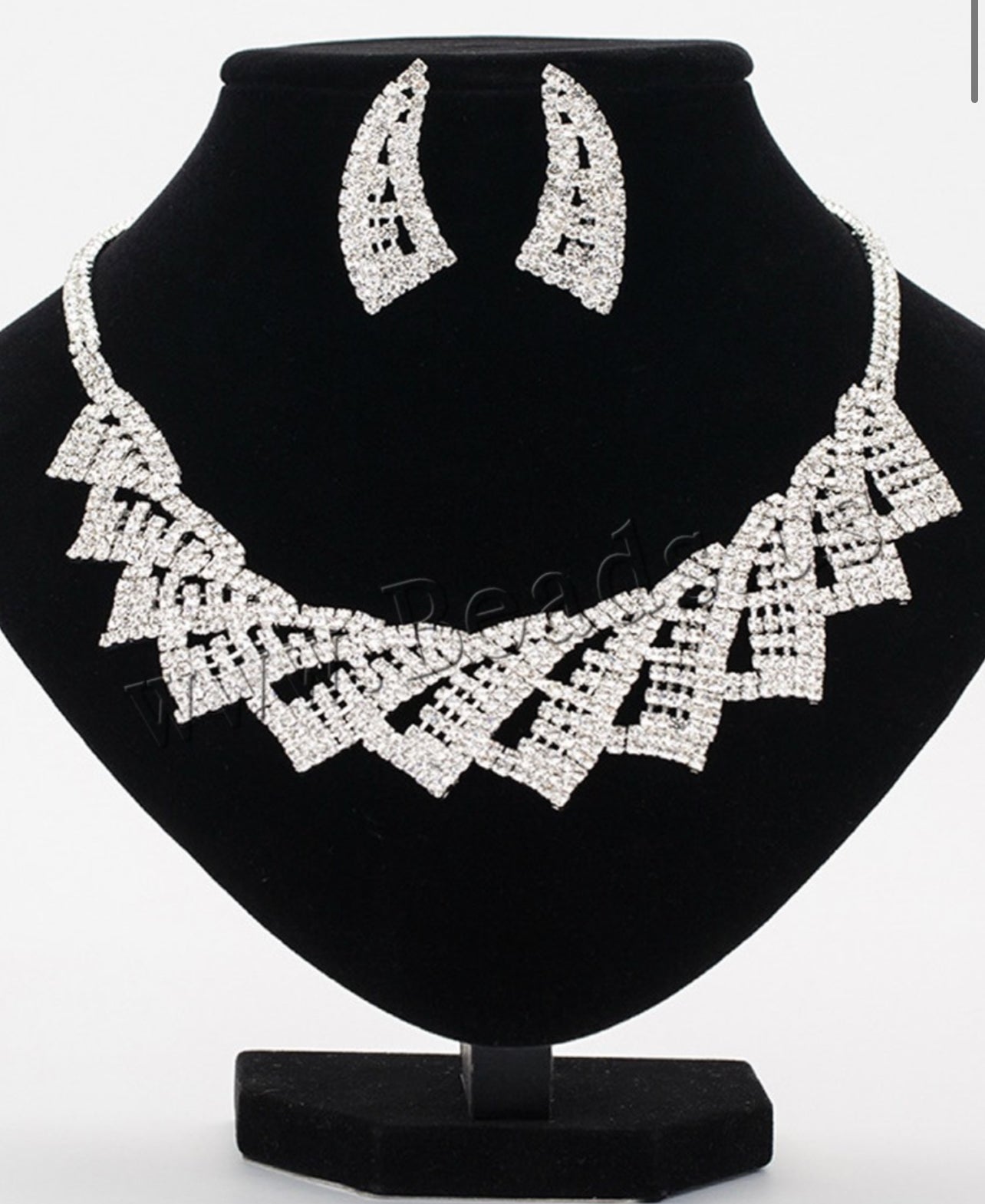 Elegant crystal rhinestone silver necklace Rhinestone Jewelry Sets earring necklace wedding engagement Length:Approx 17.5 “