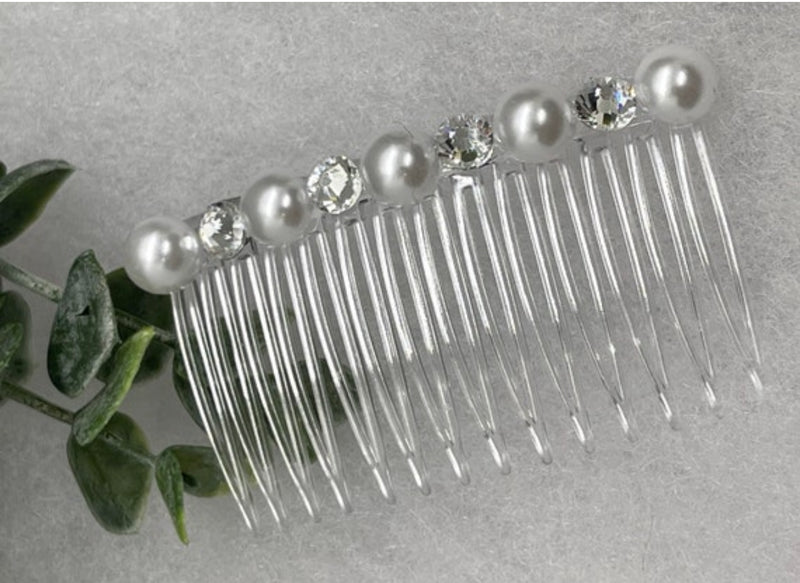 White Pearl faux Rhinestone  hair comb accessory side Comb 3.5” plastic side Comb