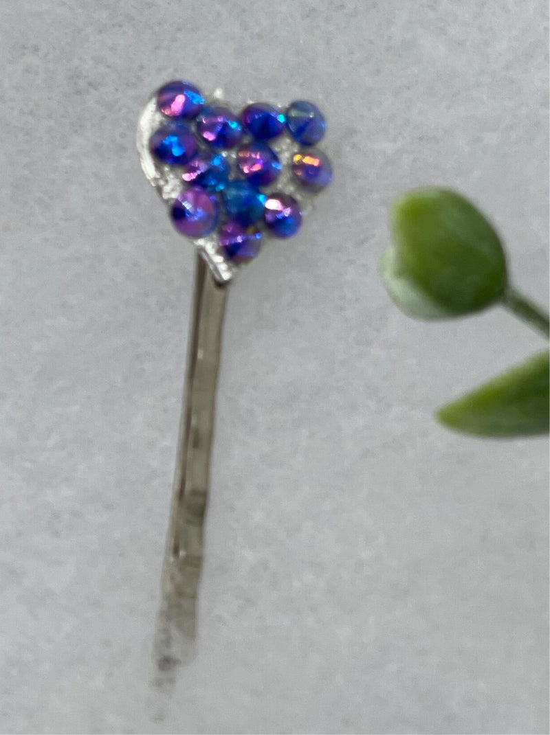 Royal blue  heart crystal rhinestone silver 2.5” hair pin hair accessories gift birthday