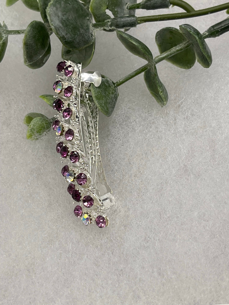 Purple Crystal rhinestone barrette approximately 3.0” wedding bridal shower engagement formal princess accessory at