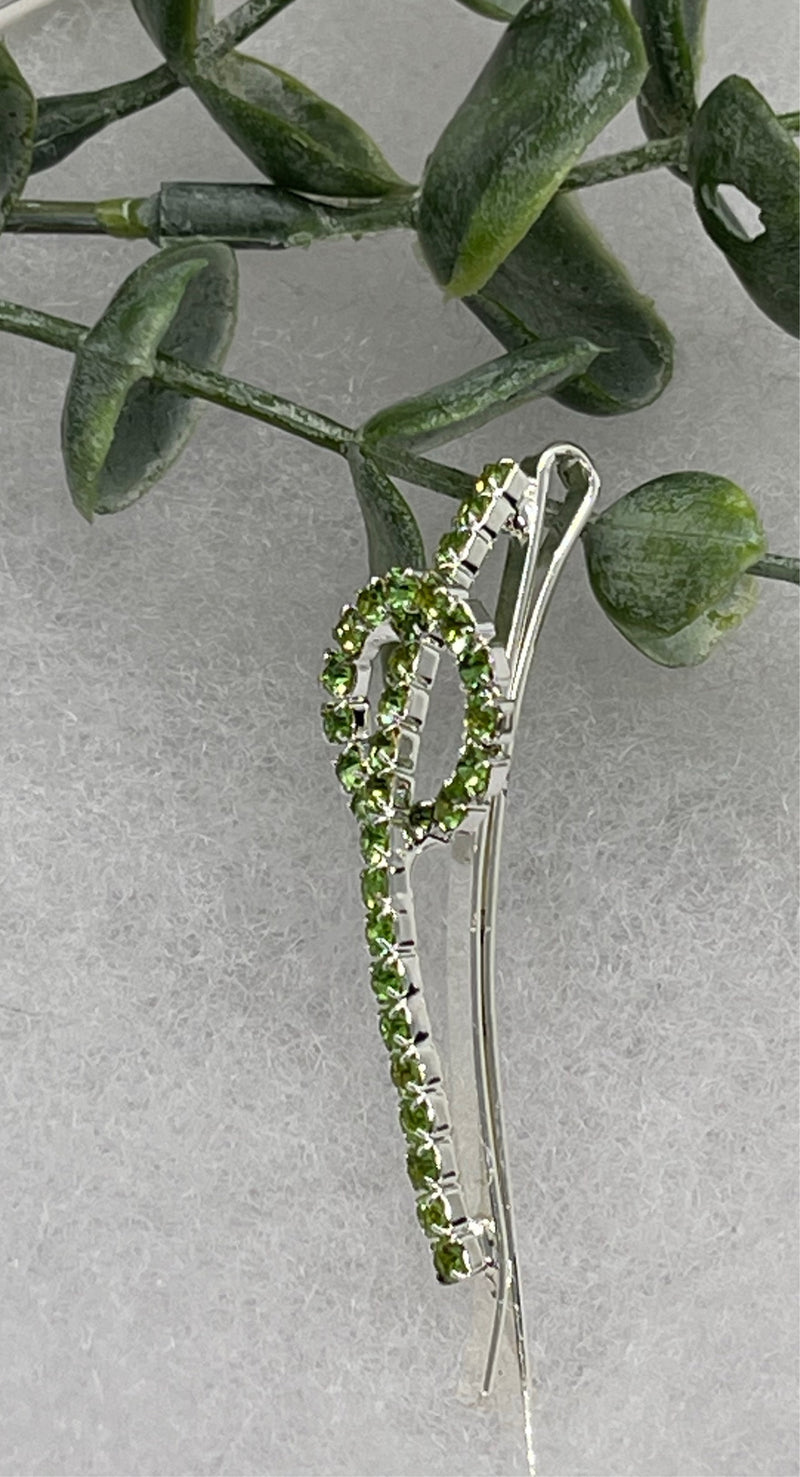 Green Crystal Rhinestone hair pin silver tone approx 2.5” bridesmaid wedding formal princess accessory accessories