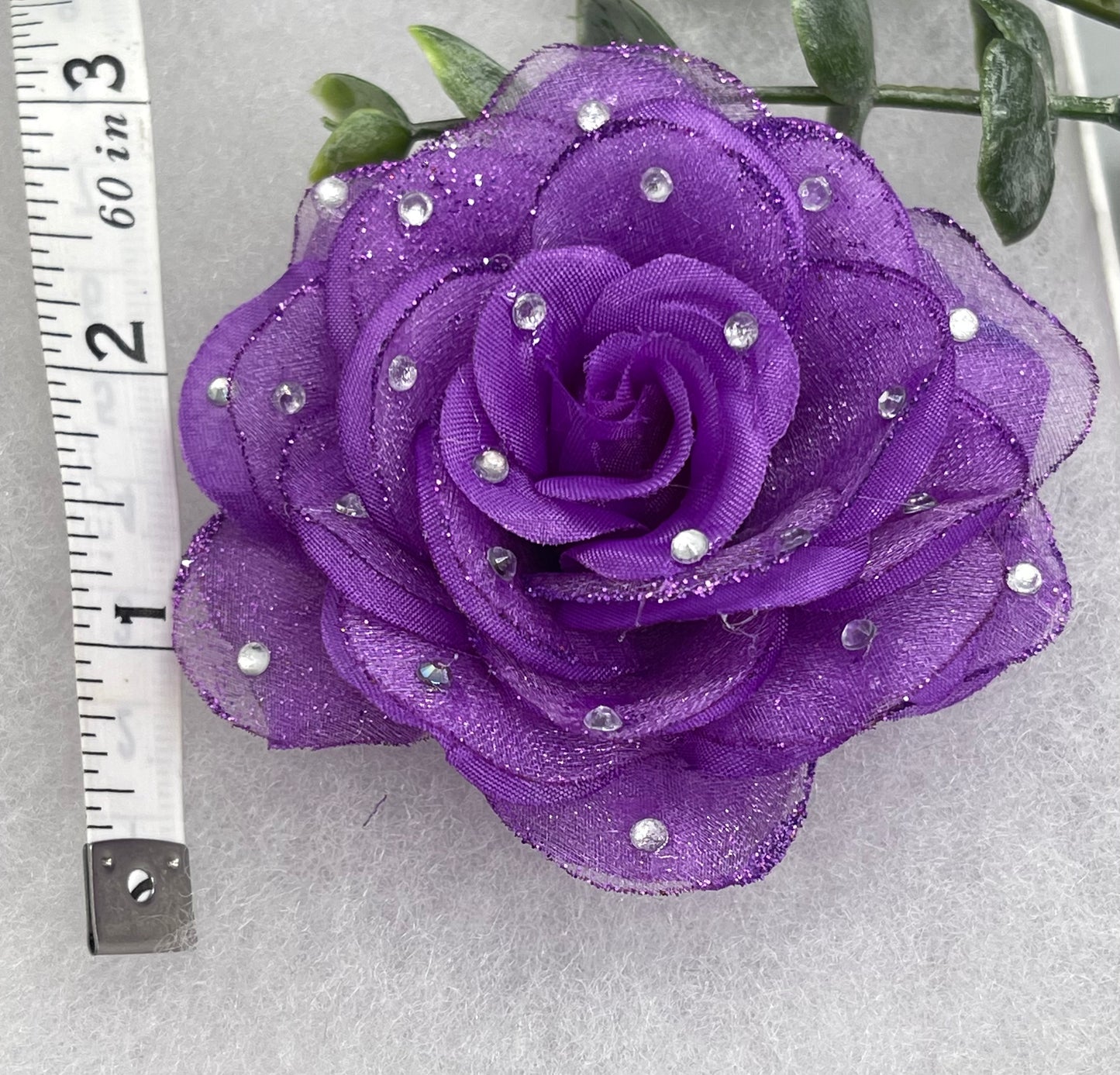 Purple Rose flower crystal rhinestone embellished alligator clip approximately 3.0” formal hair accessory wedding bridal engagement princess bridesmaid