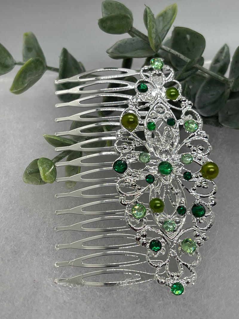 Green multi crystal rhinestone 3.5” side Comb Antique vintage style bridal Wedding shower sweet 16 birthday princess bridesmaid hair accessory