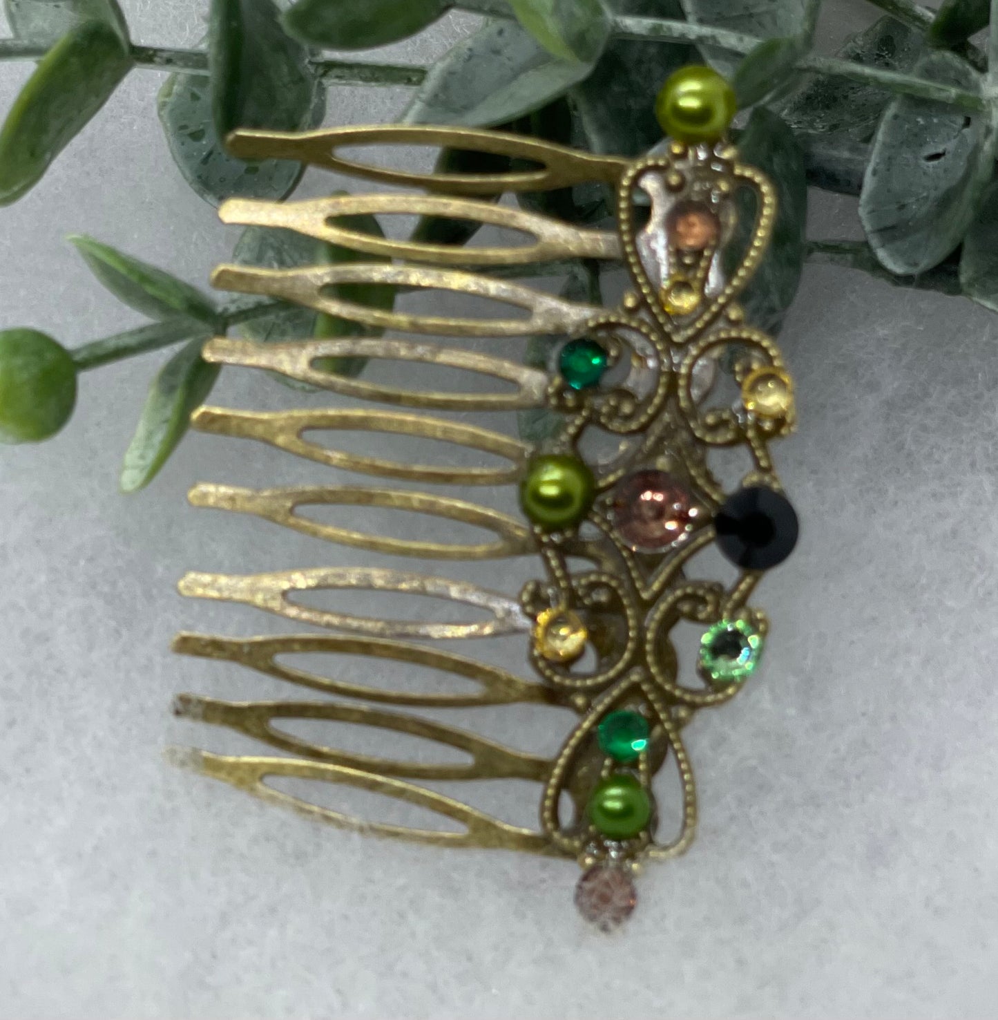 Camouflage crystal rhinestone pearl vintage style antique  hair accessories gift birthday event formal bridesmaid  2.5” Metal side Comb #531