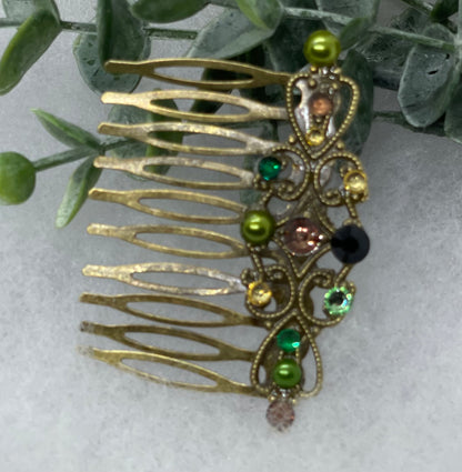 Camouflage crystal rhinestone pearl vintage style antique  hair accessories gift birthday event formal bridesmaid  2.5” Metal side Comb #531