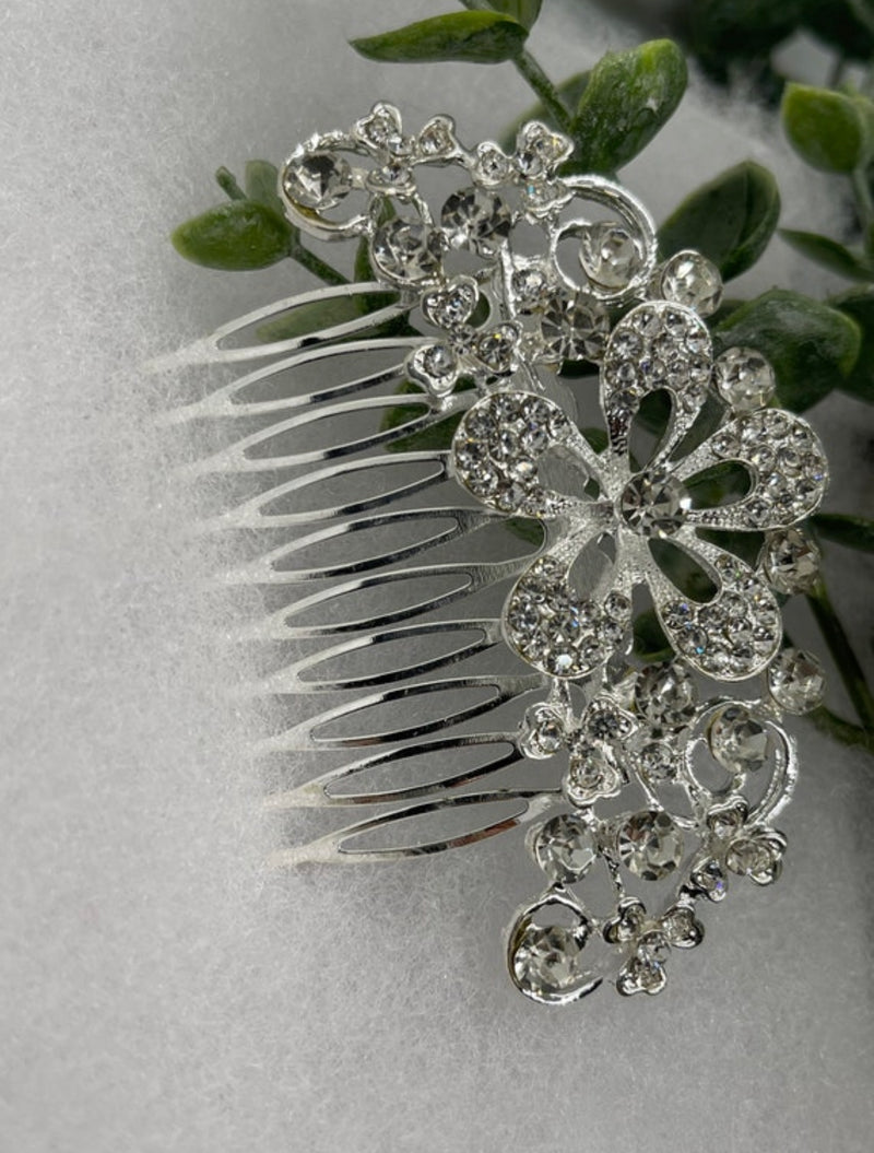 Bridal Decorative crystal Rhinestone Hair 3.5”Comb Flower silver wedding hair accessory bride princess shower engagement formal accessory