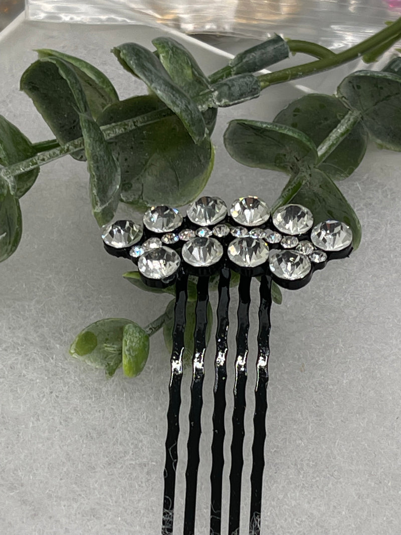 Black crystal rhinestone flowers approximately 2.5” hair side comb wedding bridal shower engagement formal princess accessory accessories