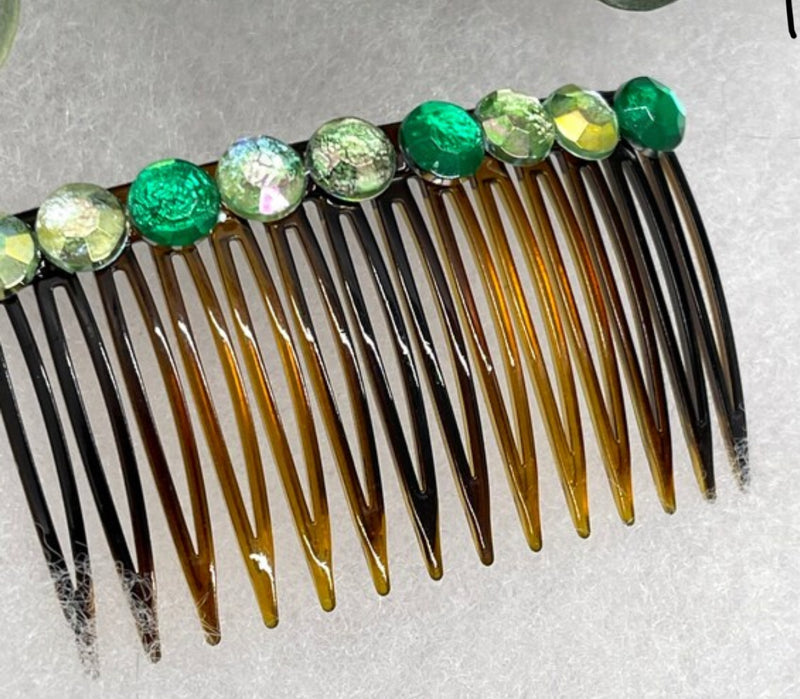 Green faux Rhinestone hair comb accessory side tortoise Comb 3.5” plastic side Comb