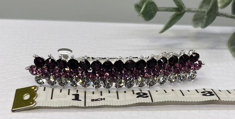 Purple Crystal rhinestone barrette approximately 3.0” Silver tone formal hair accessories gift wedding bridesmaid