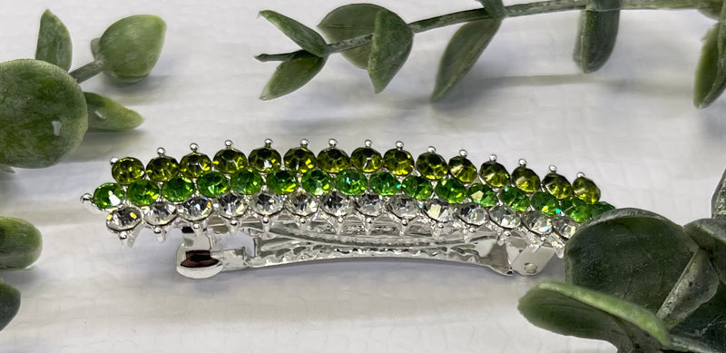 Green Crystal rhinestone barrette approximately 3.0” silver tone formal hair accessories gift wedding bridesmaid