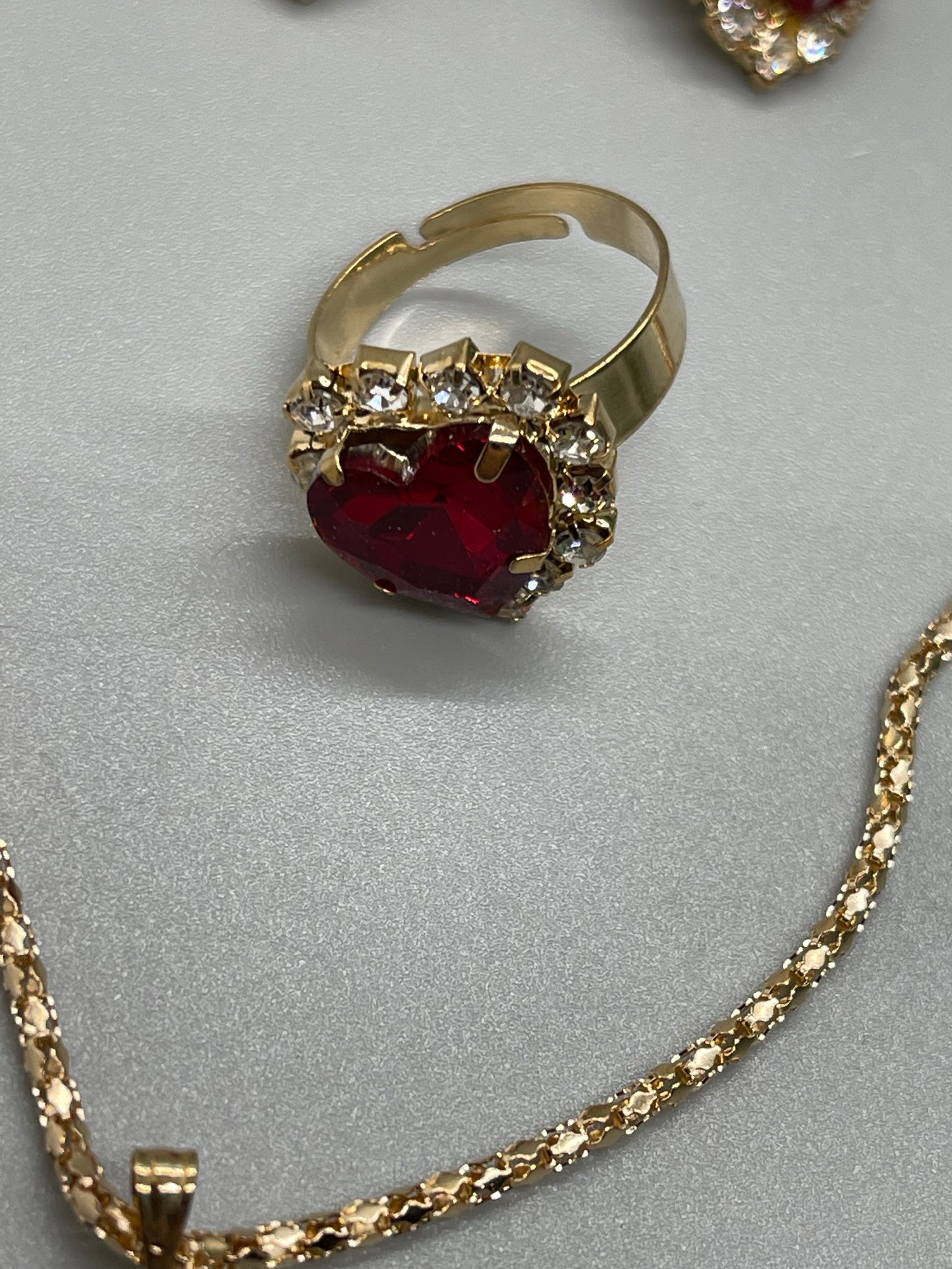 Red Crystal Jewelry Sets finger ring earring necklace Zinc Alloy Crystal Heart 3 pieces