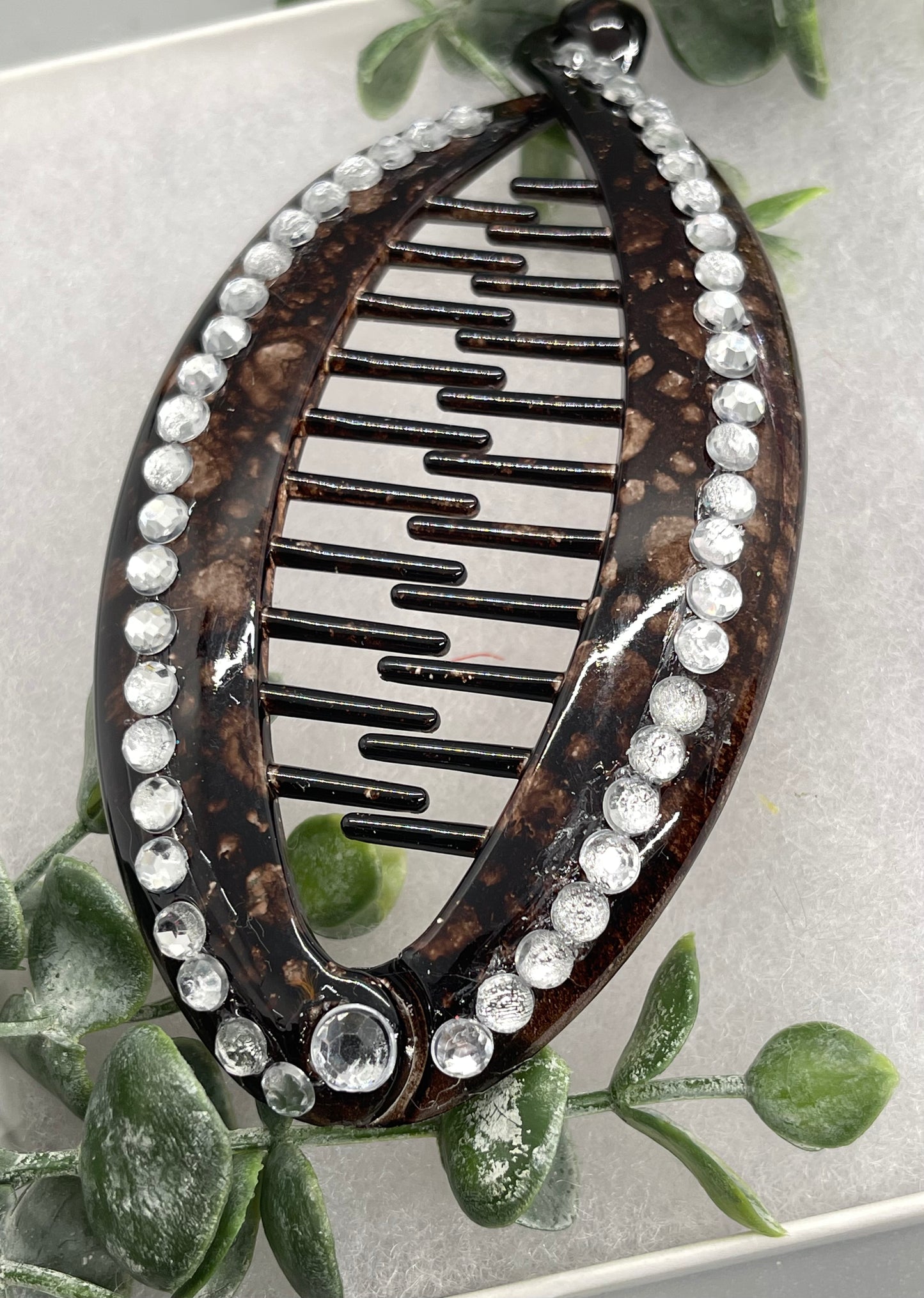 Clear crystal rhinestone hand Embellished 5” L 3”W brown  banana comb clips bridesmaid wedding engagement party formal hair accessories