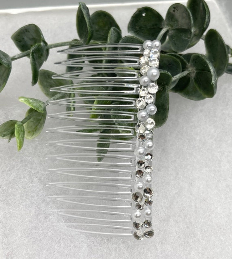 White bridal crystal Rhinestone Pearl hair comb accessory side Comb 3.5” clear plastic side Comb