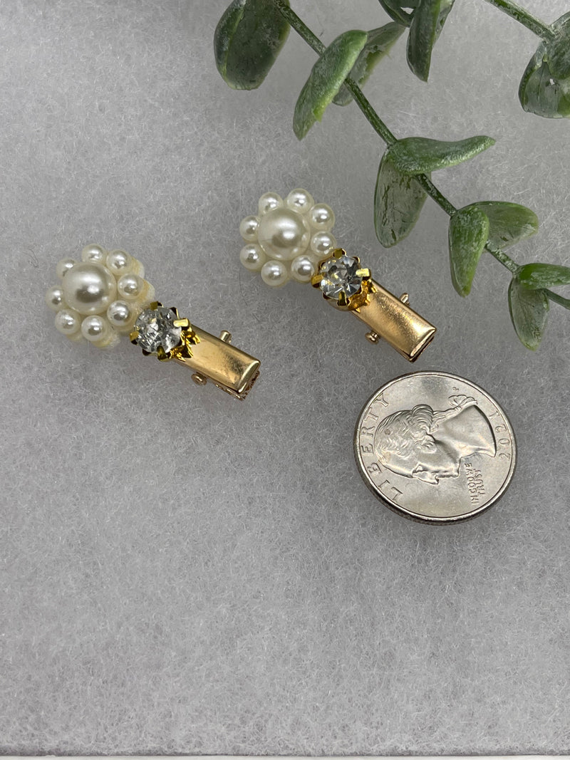 2 pc Faux Pearl crystal hair clip approximately 1.5” gold tone formal hair accessory gift wedding bridal engagement