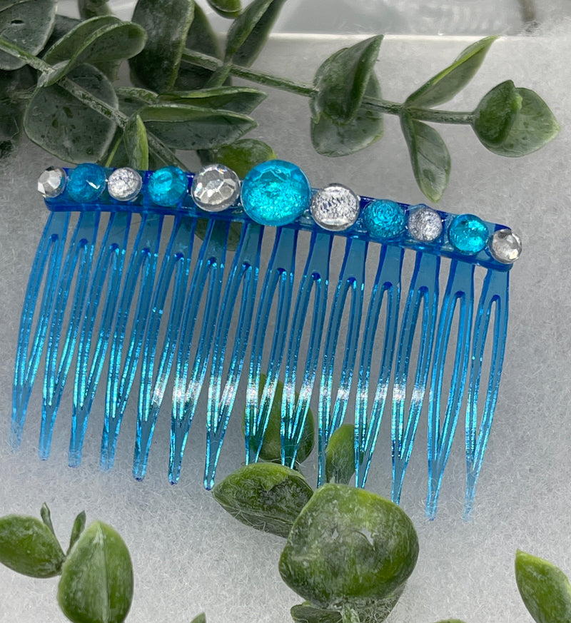 Teal faux crystal side comb 3.0” blue  plastic hair accessory bridal wedding Retro Bridal Party Prom Birthday gifts