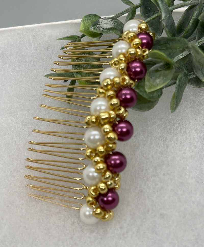 Purple White  gold beaded side Comb 3.5” gold Metal hair Accessories bridesmaid birthday princess wedding gift handmade accessories