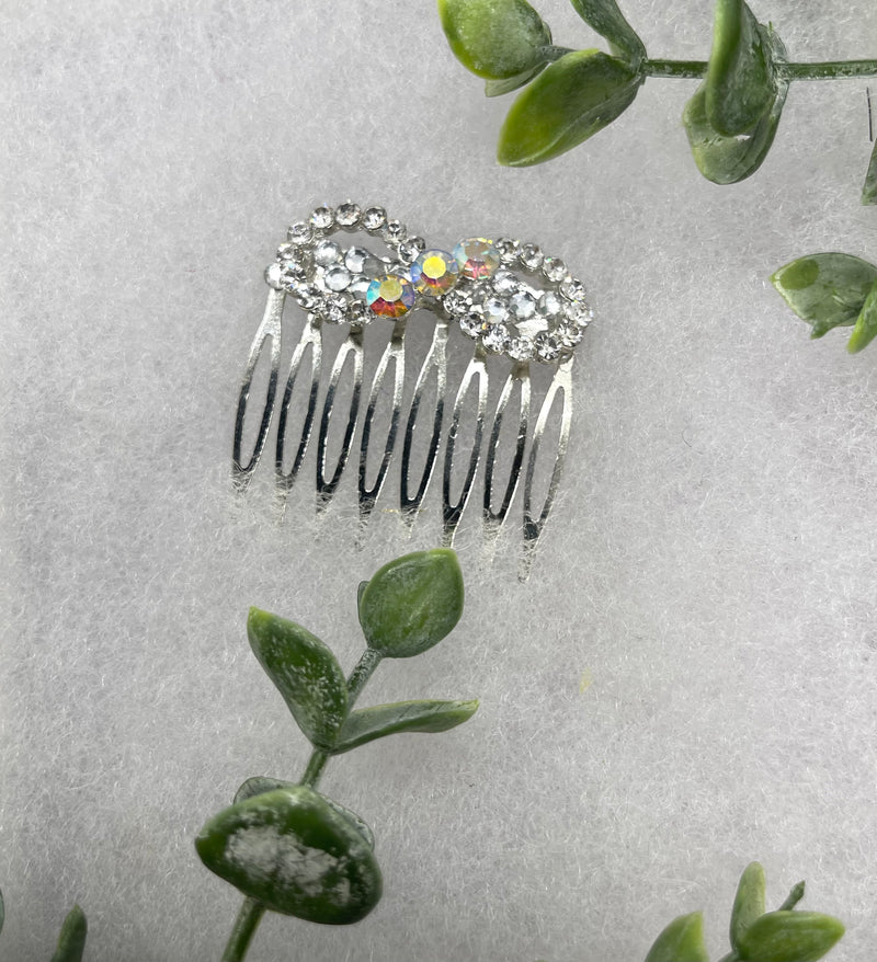 iridescent crystal rhinestone side Comb approximately 2.0”silver tone formal hair accessory gift wedding bridal Hair accessory