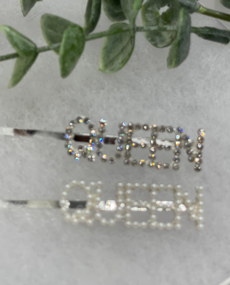 Silver Crystal Pearl Rhinestone 2 pc set hair pins approximately 3.0” QUEEN letter formal princess accessory accessories birthday gift