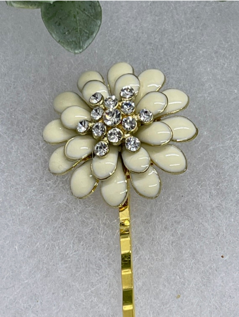 Cream enamel Crystal Rhinestone vintage Style 2.5” Long hair accessory Bobby pin bridal wedding formal princess hair accessory accessories