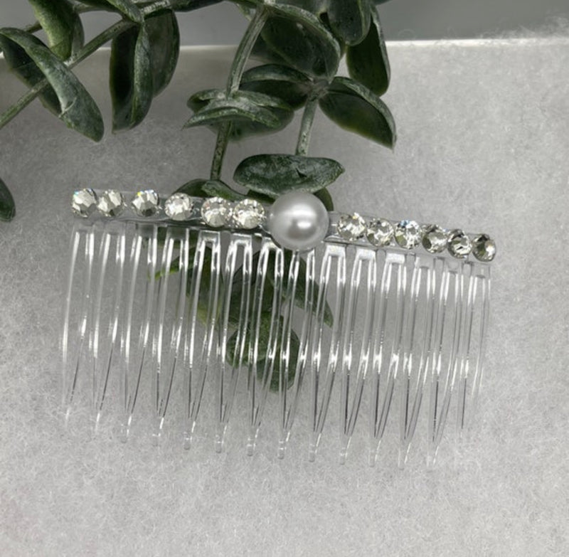 White bridal crystal Rhinestone Pearl hair comb accessory side Comb 3.5” clear plastic side Comb