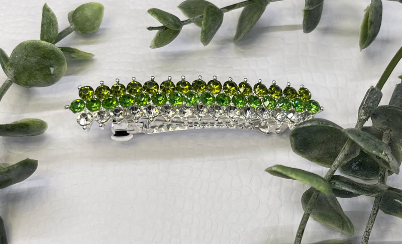 Green Crystal rhinestone barrette approximately 3.0” silver tone formal hair accessories gift wedding bridesmaid