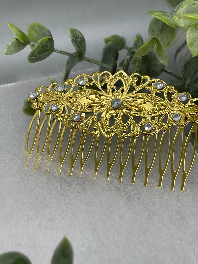 Crystal Rhinestone Gold antique vintage style 3.5” side Comb formal princess wedding engagement sweet 16 party birthday gifts hair accessories