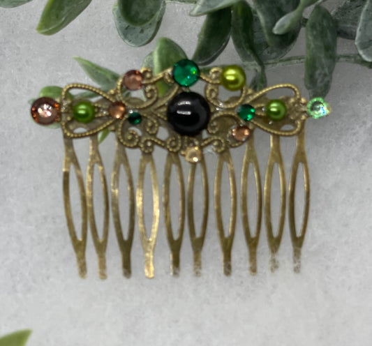 Camouflage crystal rhinestone pearl vintage style antique  hair accessories gift birthday event formal bridesmaid  2.5” Metal side Comb #899