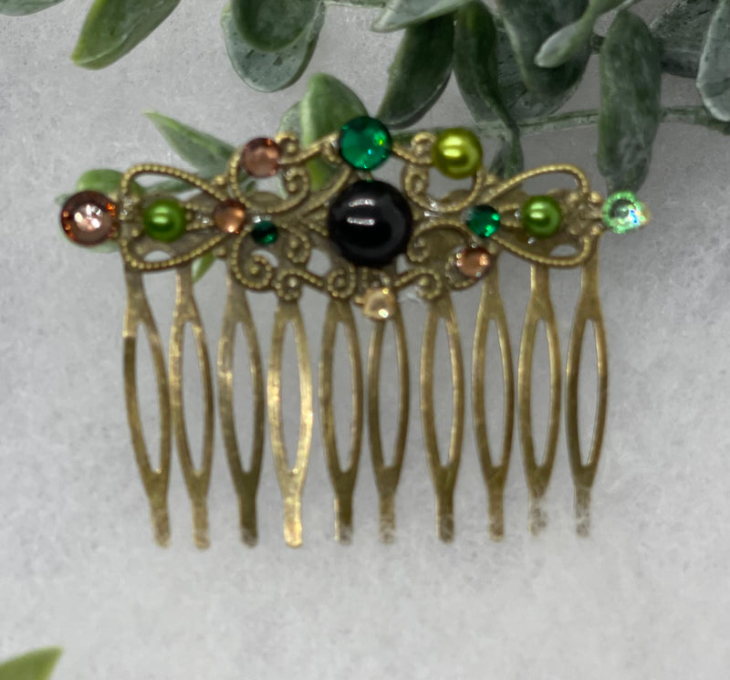 Camouflage crystal rhinestone pearl vintage style antique  hair accessories gift birthday event formal bridesmaid  2.5” Metal side Comb