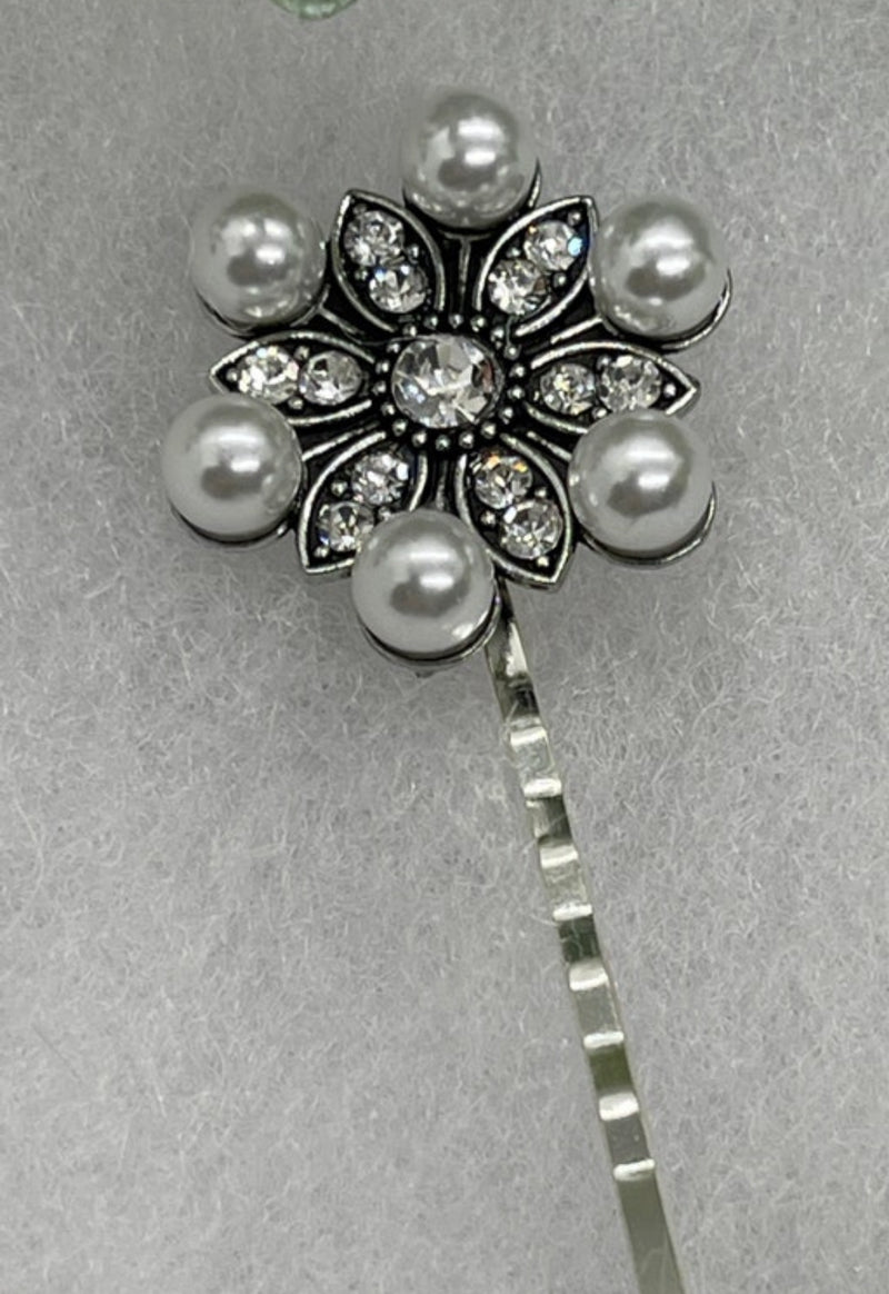 Pearl Crystal vintage antique style hair pin approximately 2.5” long Handmade hair accessory bridal wedding Retro