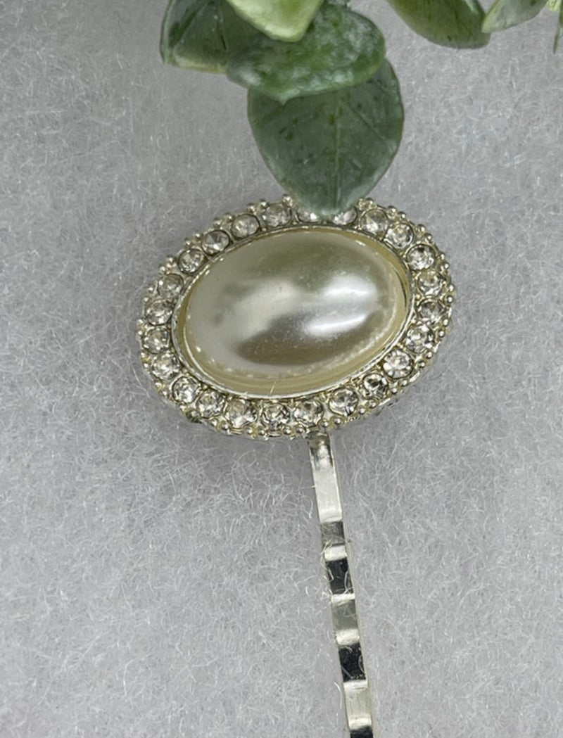 large faux pearl crystal vintage antique style hair pin approximately 2.5” long Handmade hair accessory bridal wedding Retro