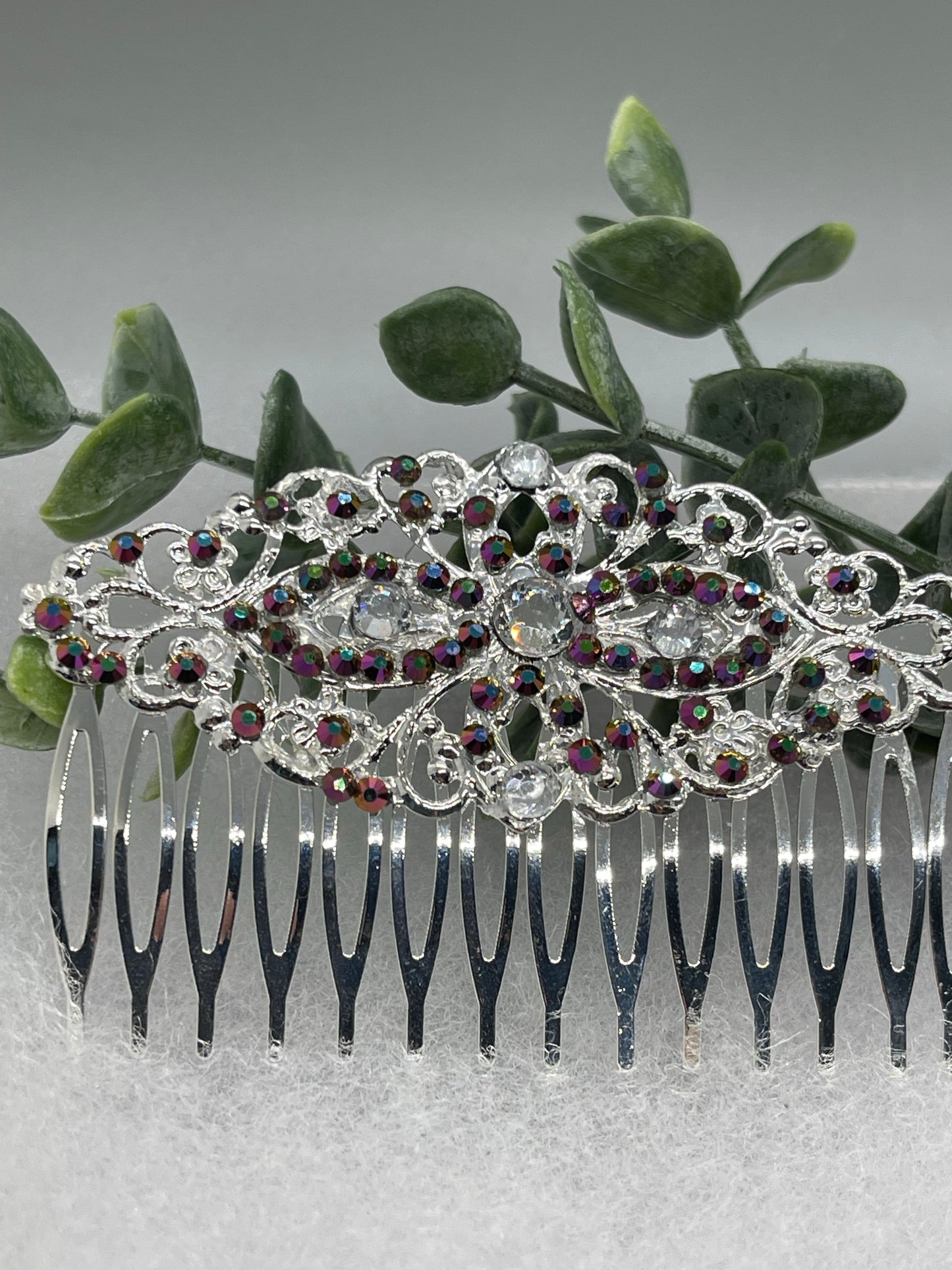 Blue flame Clear crystal rhinestone 3.5” silver Antique vintage style bridal Wedding shower