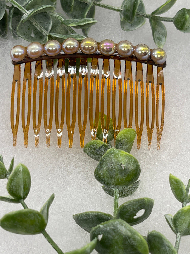 Champagne  faux pearl side comb 3.0” tortoise  plastic hair accessory bridal wedding Retro Bridal Party Prom Birthday gifts